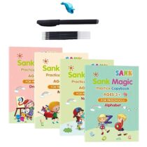 Sank Magic Practice Copybook, (4 BOOK + 10 REFILL+ 2 pen +2 grip) Number Tracing Book for Preschoolers with Pen, Magic Calligraphy Copybook Set Practical Reusable Writing Tool Simple Hand Lettering Board book
