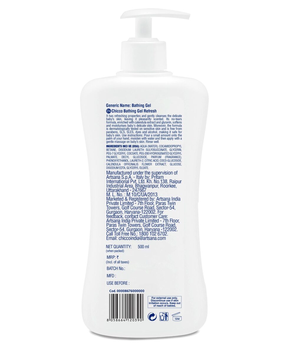 Chicco 100 % Soap Free Bathing Gel Refresh – 500 ml