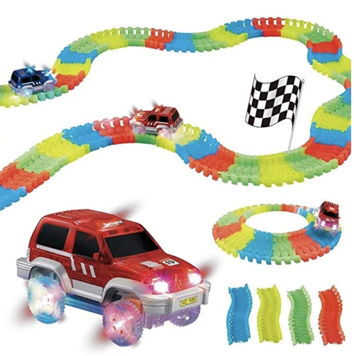 KIPA 1 Magic Race car with 220 Bend Flex and Glow Tracks,Plastic Magic 11 Feet Long Flexible Tracks Car Play Set for Kids (Multi Color)