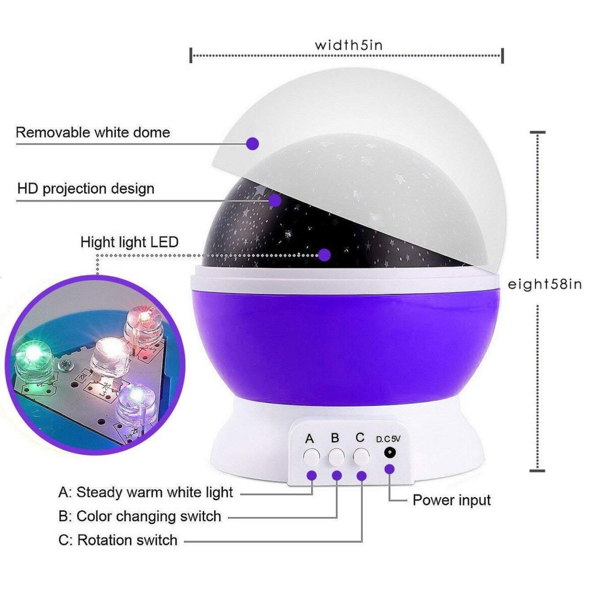 Star Master Rotating 360 Degree Moon Night Light Lamp Projector with Colors and USB Cable,Lamp for Kids Room Night Bulb