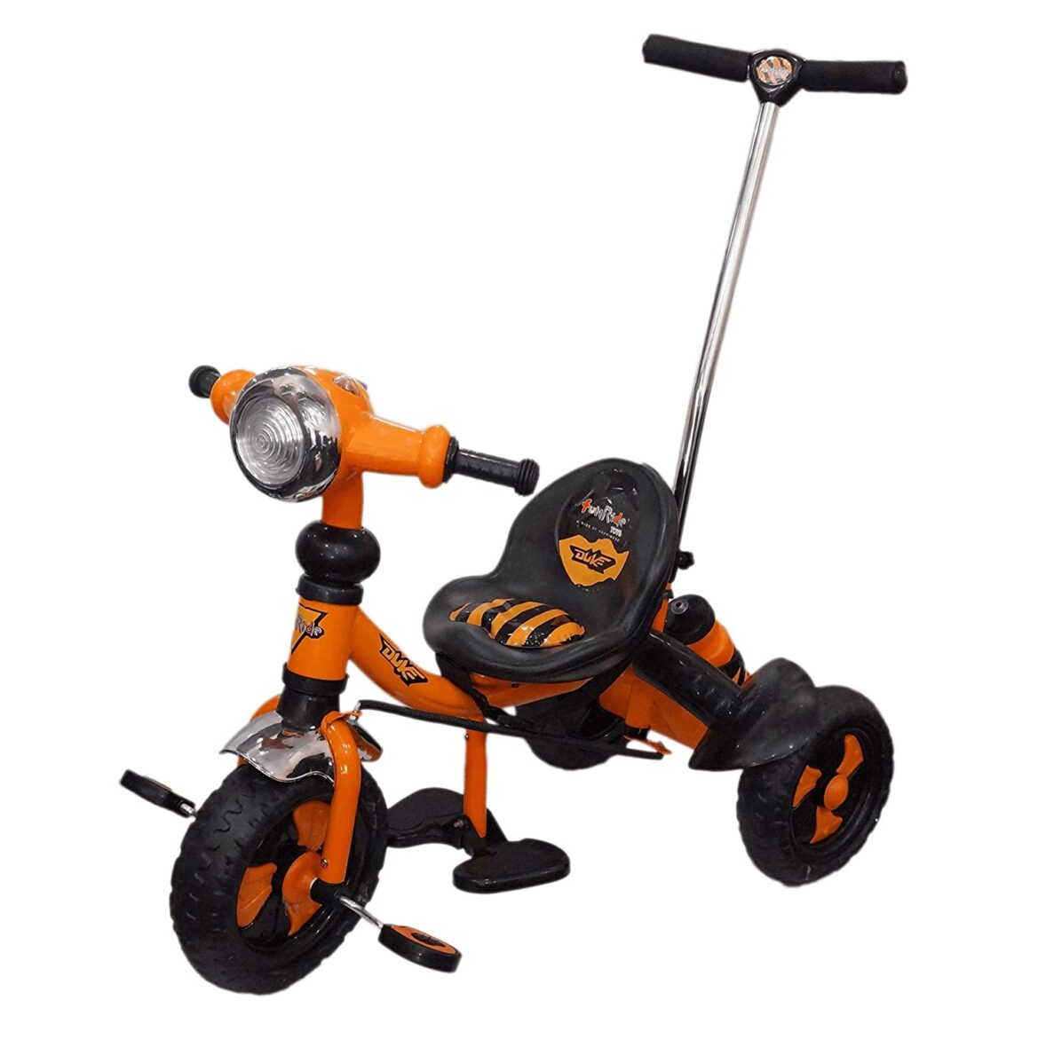 Fun Ride Tricycle for Kids with Music and Parental Control Handle – Duke Deluxe Baby Tri-Cycle – with Sipper and Bell for Boys and Girls (1 Year – 4 Years) (Orange)