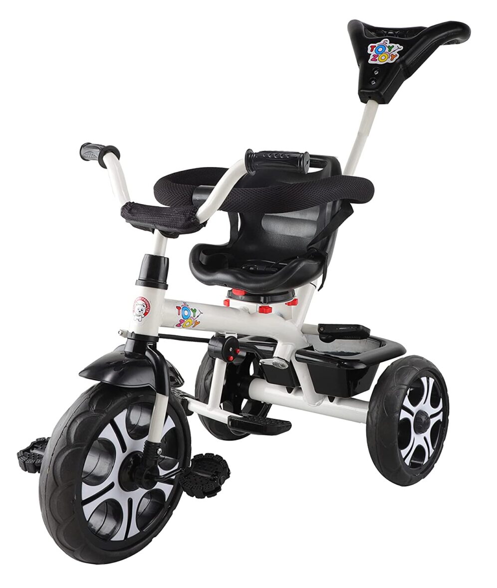 Toyzoy Comfy Grand Kids|Baby Trike|Tricycle with Safety Harness for Kids|Boys|Girls Age Group 2 to 5 Years, TZ-539 (White & Black)
