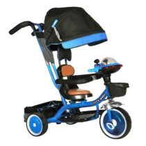 Webby Allwyn Cute Baby Smart Frame 360 Degree Seat Rotation Toddler Tricycle with LED Hood, Musical Horn, Front & Rear Basket, Foldable Canopy and Parental Handle for 1-3 Years Kids (Blue)