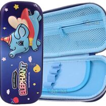 Hardtop Pencil Case with Multiple Compartments - Kids School Supply Organizer Students Stationery Box - Girls Pen Pouch- Elephant Blue