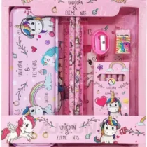 Unicorn Stationery Kit for Kids - 1 Pencil Box 2 Pencil 6 Crayon 1 Eraser 1 Sharpener Geometry Box (Pink)
