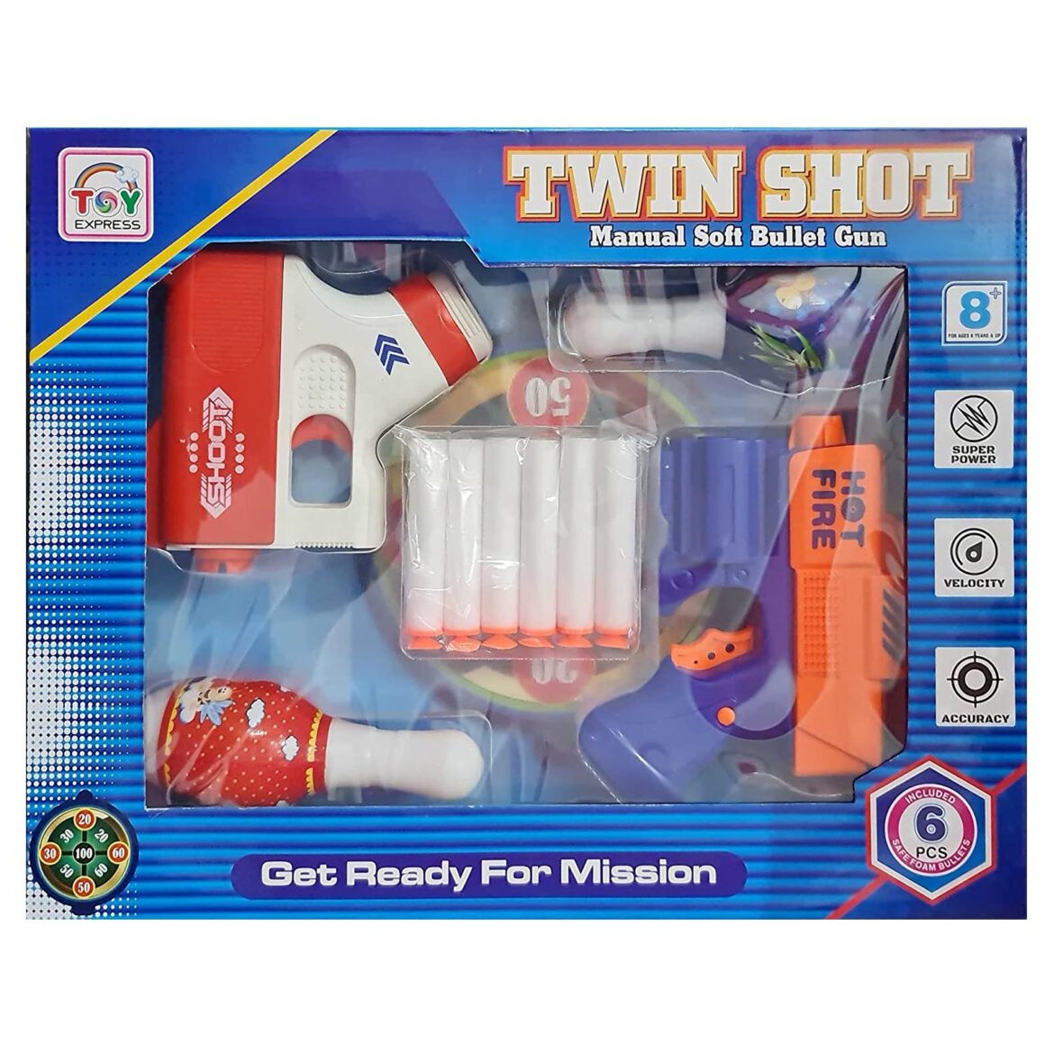 Twin Shot Manual Soft Bullet Gun with 6 Foam Bullets, Set of Two Compact & Light Toy Multicolor Guns for Kids, Durable and Safe Design, Easy to Operate for Shooting Imaginary Targets