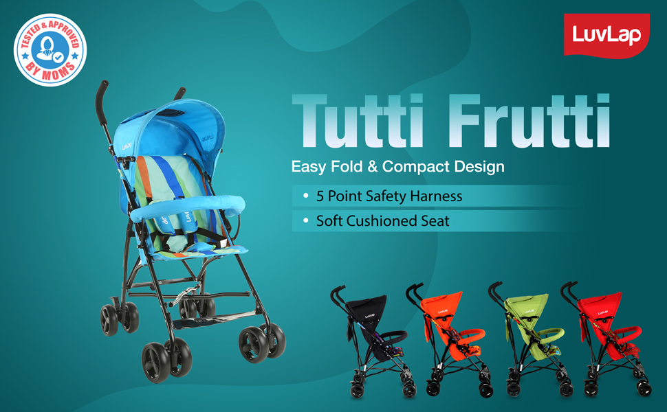 LuvLap Tutti Frutti Baby Stroller Buggy, Black 18276