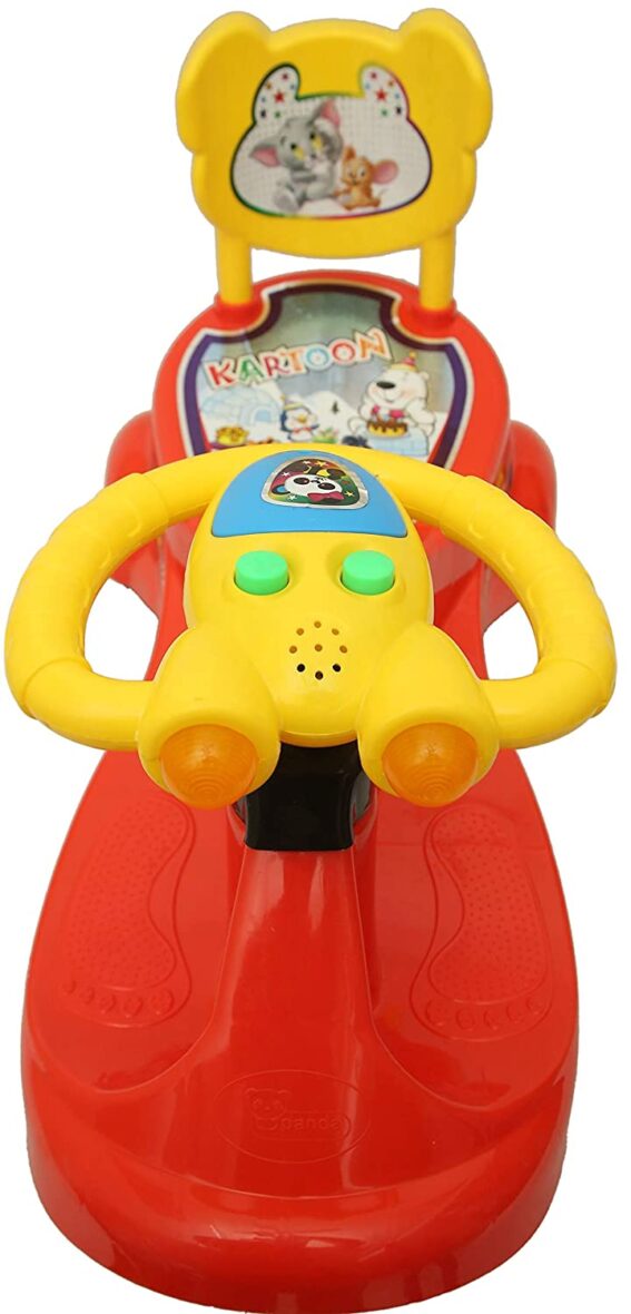 Goyal’s Kartoon Magic Car Ride-On Rider with Back Rest Music Lights 2-6 Years Red