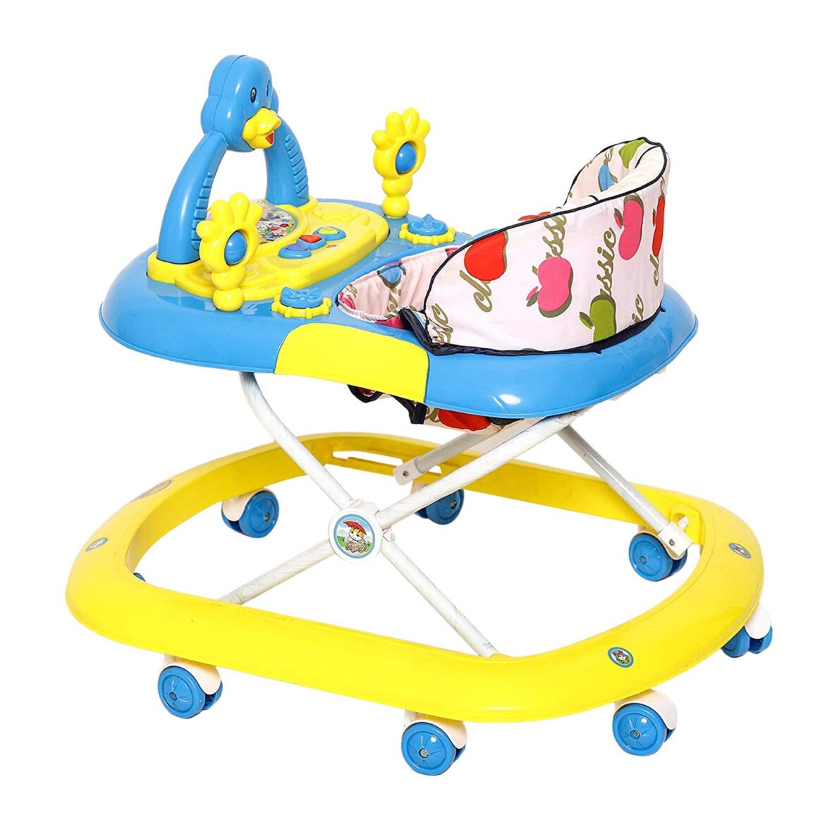 Dash Dora Deluxe Musical Baby Walker with Toy Bar, Cushioned Seat, Adjustable Height and 360 Degree Swivel Wheels for 6-12 Months Baby boy and Baby Girl (Blue)