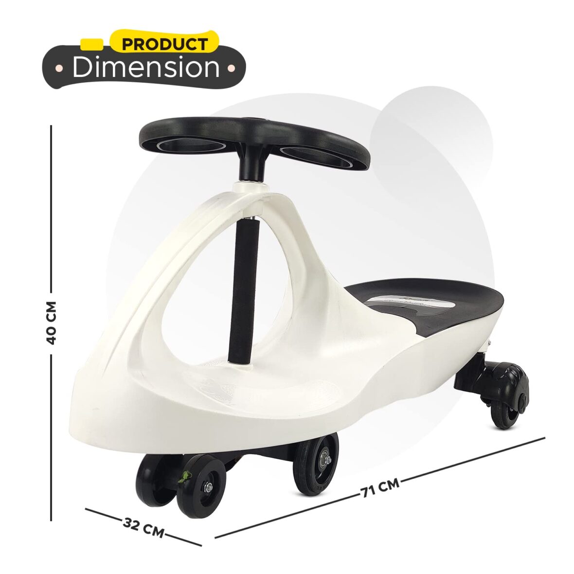 Dash Deluxe Bumble Bee Magic Swing Car with Music, Ride On, Swing Magic Car Ride On for Kids with Scratch Free Wheels , (Suitable for 3+ Years | 120 Kgs Weight Capacity, White )