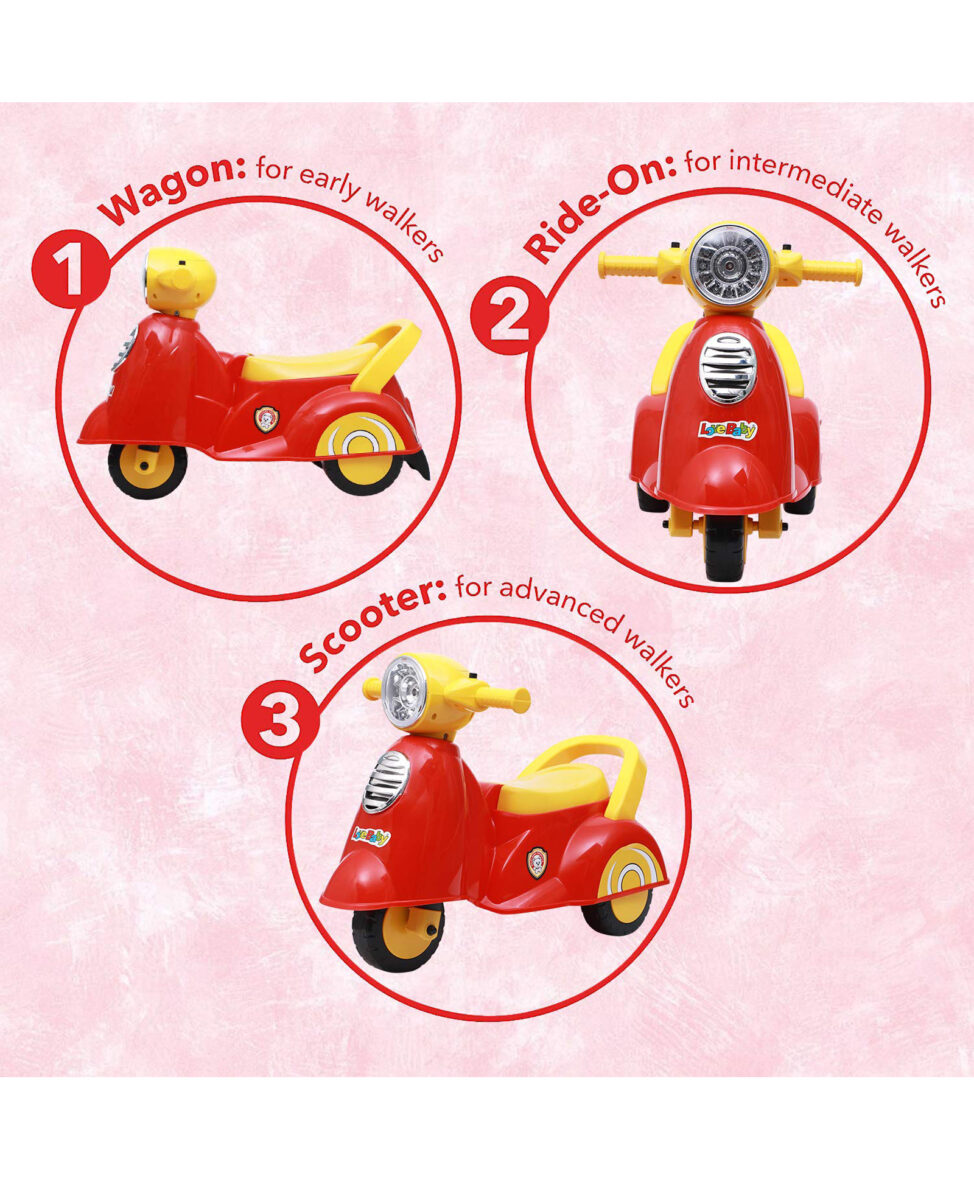 Toyzoy Manual Push Scooter Ride On with Music & Light – Red Yellow