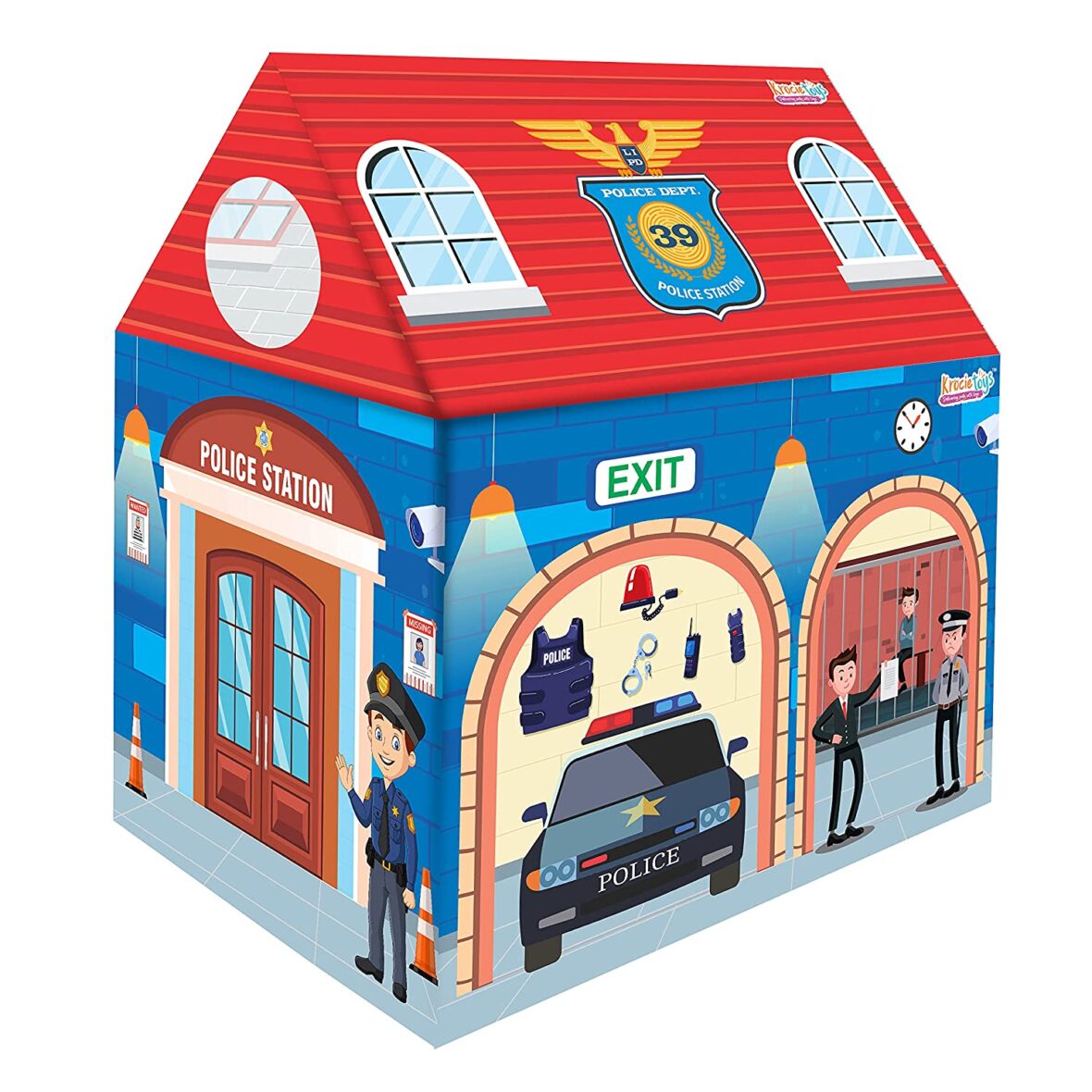KrocieToys 2 in 1 Police & Fire Station Kids Play House Tent Play Tent for Girls and Boys, Kids Tent for 3 + Years