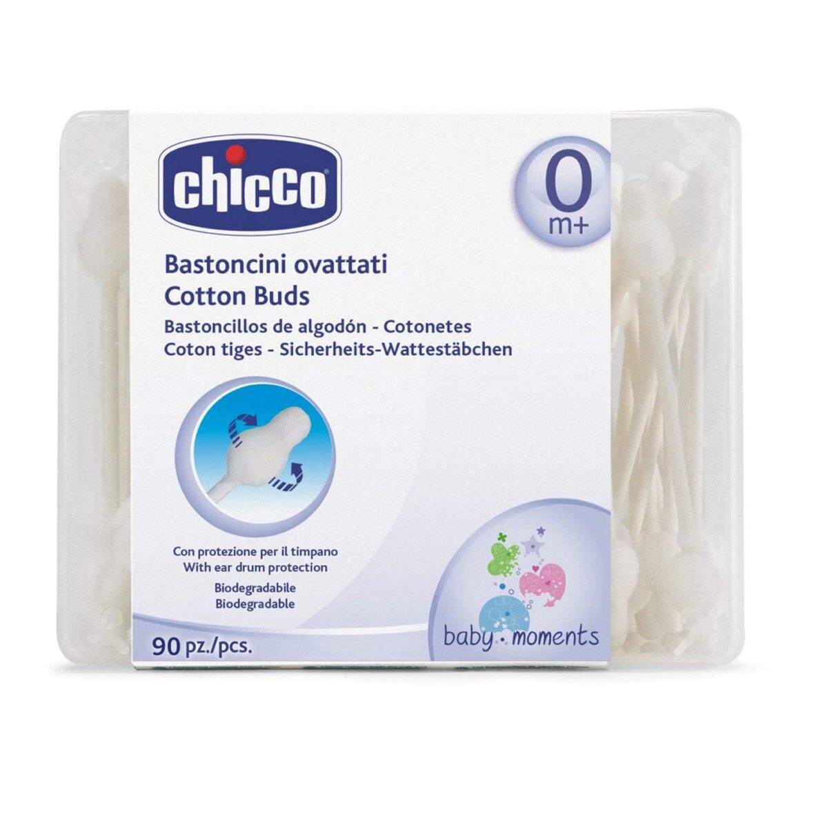 Chicco Safe Hygiene Cotton Buds with Ear Protection (90 Pieces)