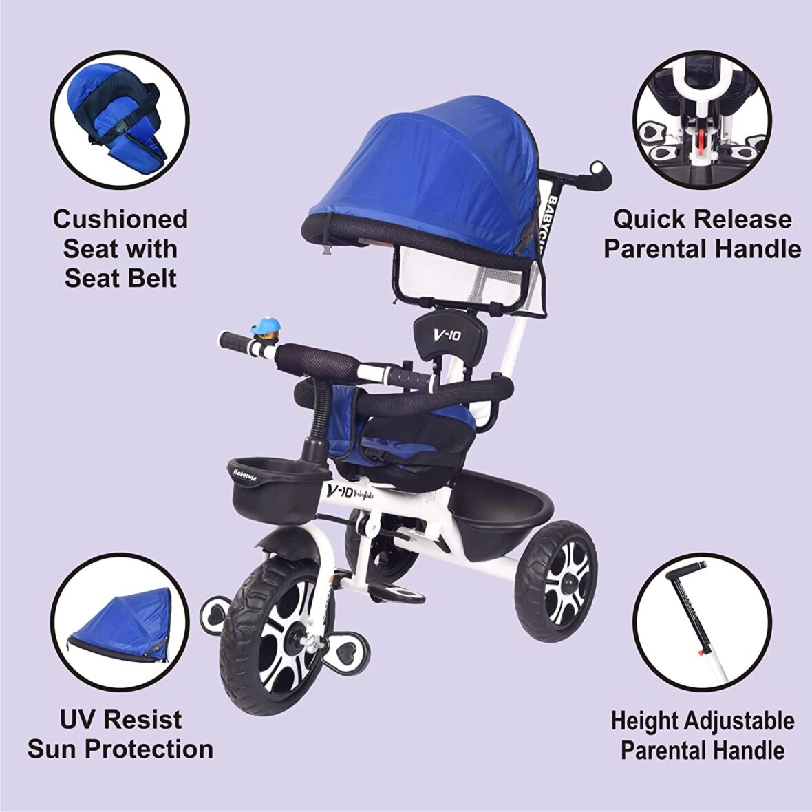 BabyCute v10 Tricycle For Kids with Canopy and Parental Control by U smile Baby World