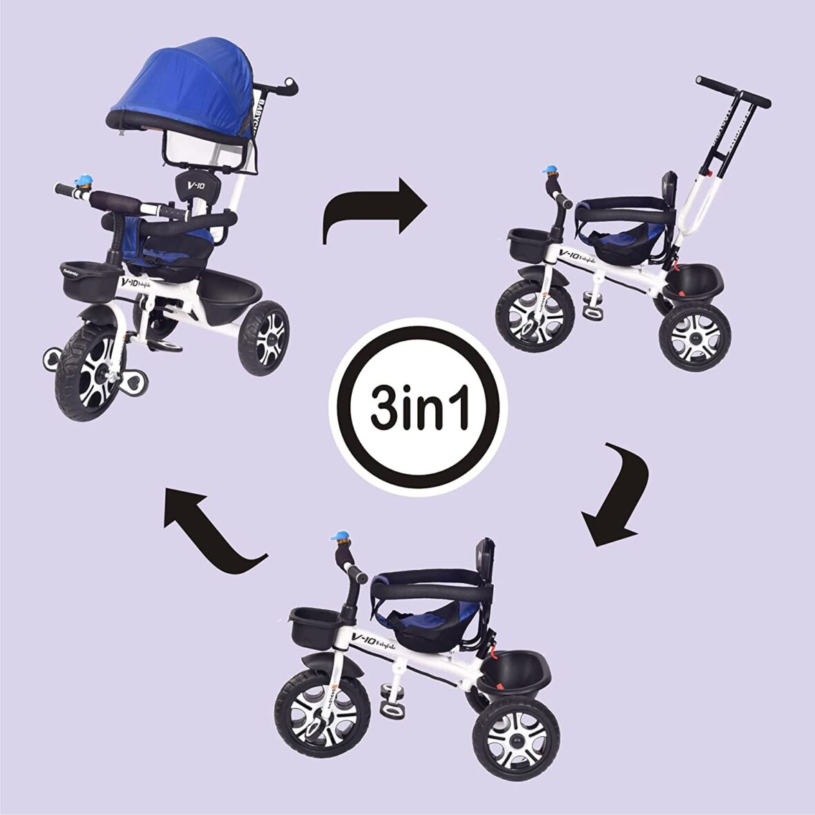 BabyCute v10 Tricycle For Kids with Canopy and Parental Control by U smile Baby World
