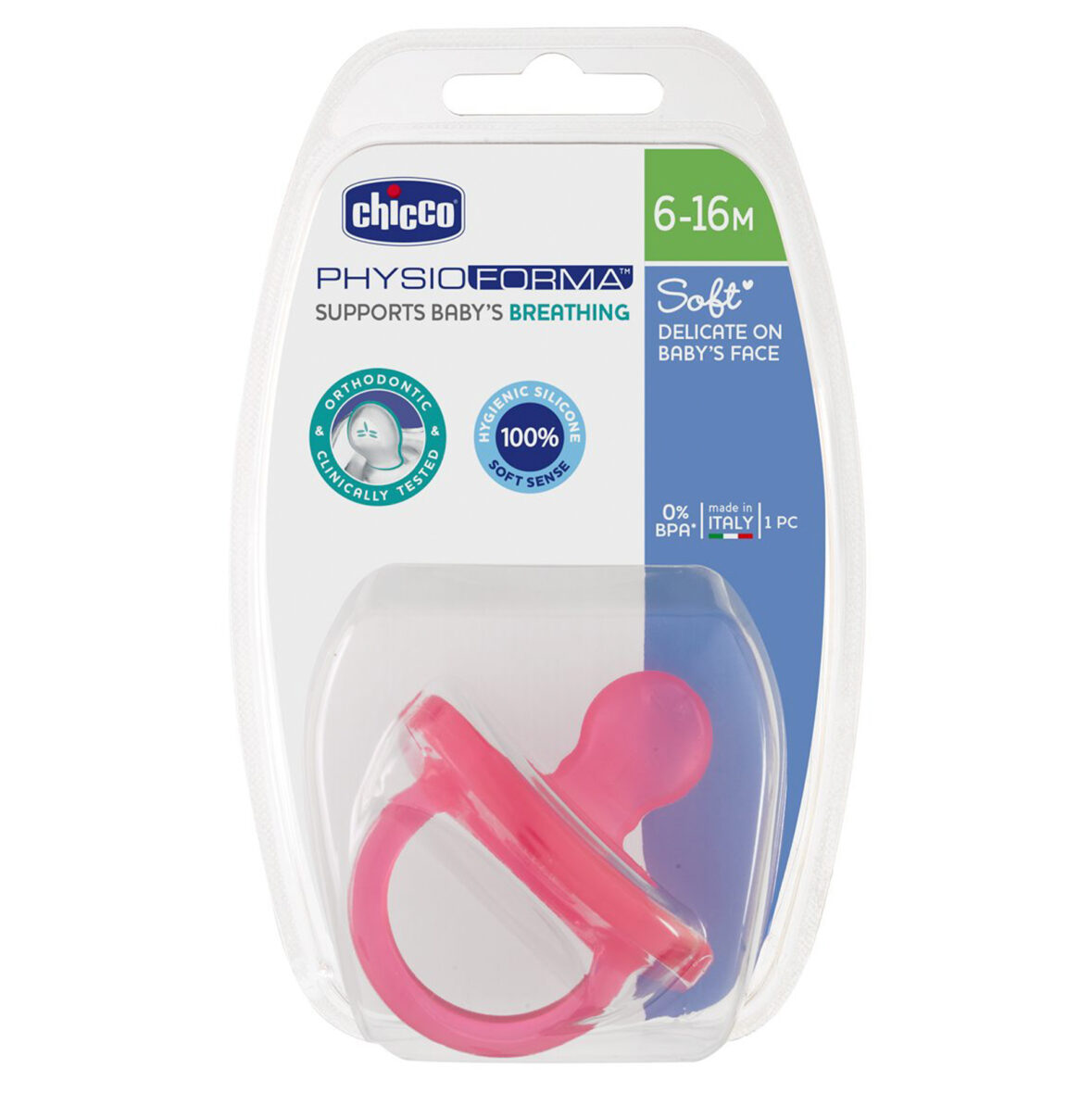 Chicco Physio Soft Silicone Orthodontic Soother Pink – 1 Piece