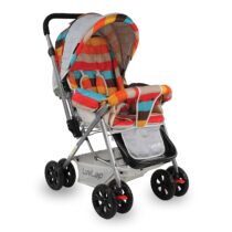 LuvLap Sunshine Stroller/Pram, Easy Fold, for Newborn Baby to Kids, 0-3 Years, Easy to fold & Carry, 3 position recline, 5 Point Safety Harness, Large wheels with brakes (Multicolor Stripes)18355
