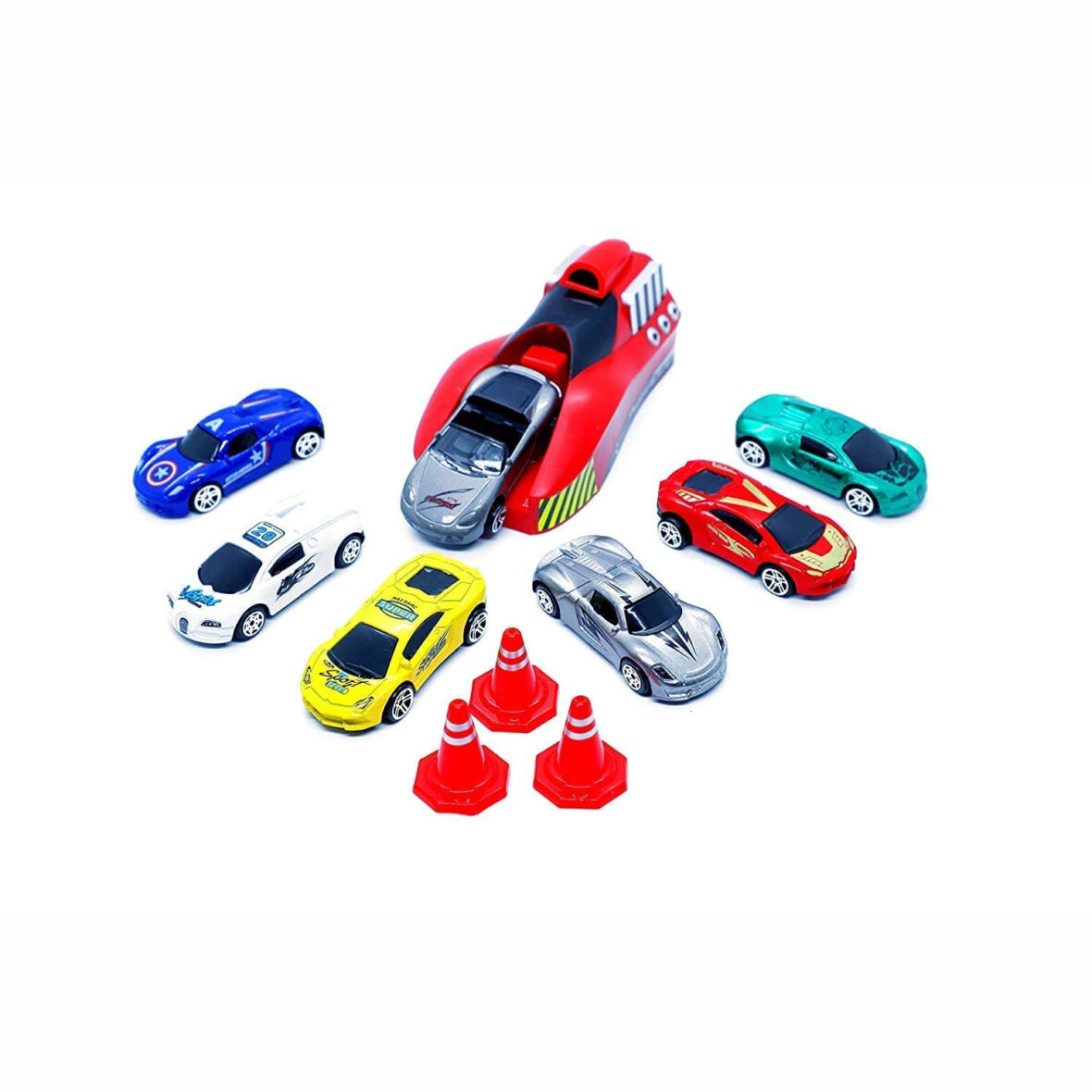 U Smile 7 Pcs Metal Die Cast Car with Rapid Launcher Game for Kids – Multi Color