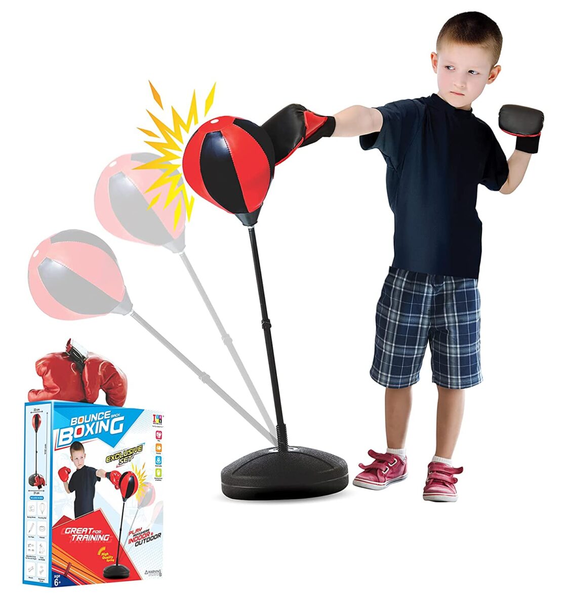 Itoys Bounce Back Boxing Set for Kids/Punching Ball with Adjustable Stand/Includes Padded Boxing Gloves (Multi Color)