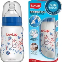 LuvLap 125ml Slim Neck Baby Feeding Bottle, PP, BPA Free, 0m+ (Jungle Tales) - 125 ml (Blue)