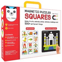 Play Panda Magnetic Puzzles Squares - 400 Colorful Magnets, 200 Puzzles, Magnetic Board, Display Stand - for Boys and Girls