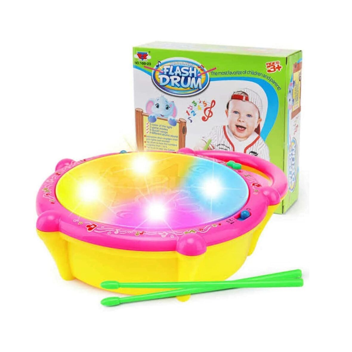 3D Musical Flash Drum with Lights – Multicolour