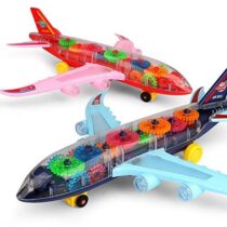 Transparent Gear Aeroplan Toy Musical Toys for Kids with Music 3D Lights and Sound, Bump N go Action, Concept Gear Aeroplan Plastic (Aeroplane)