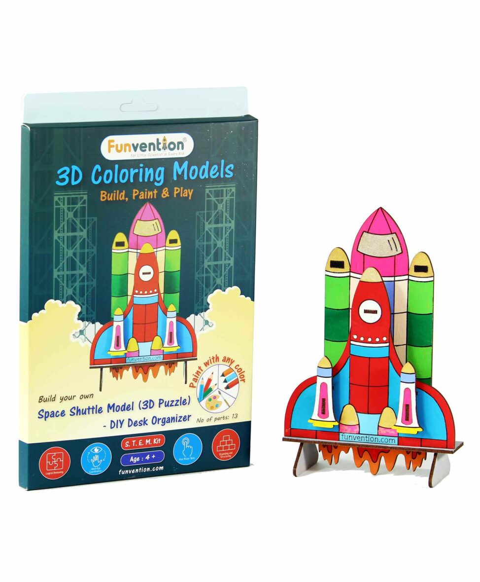 Funvention 3D Coloring Model Space Shuttle DIY Puzzle Toy – Multicolor