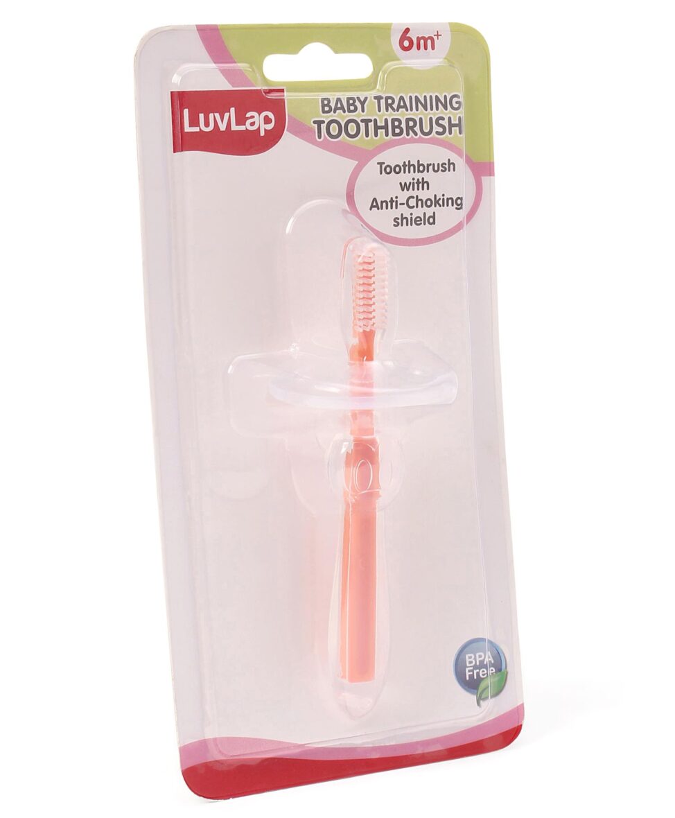 LuvLap Baby Training Toothbrush With Anti Choking Shield – Orange