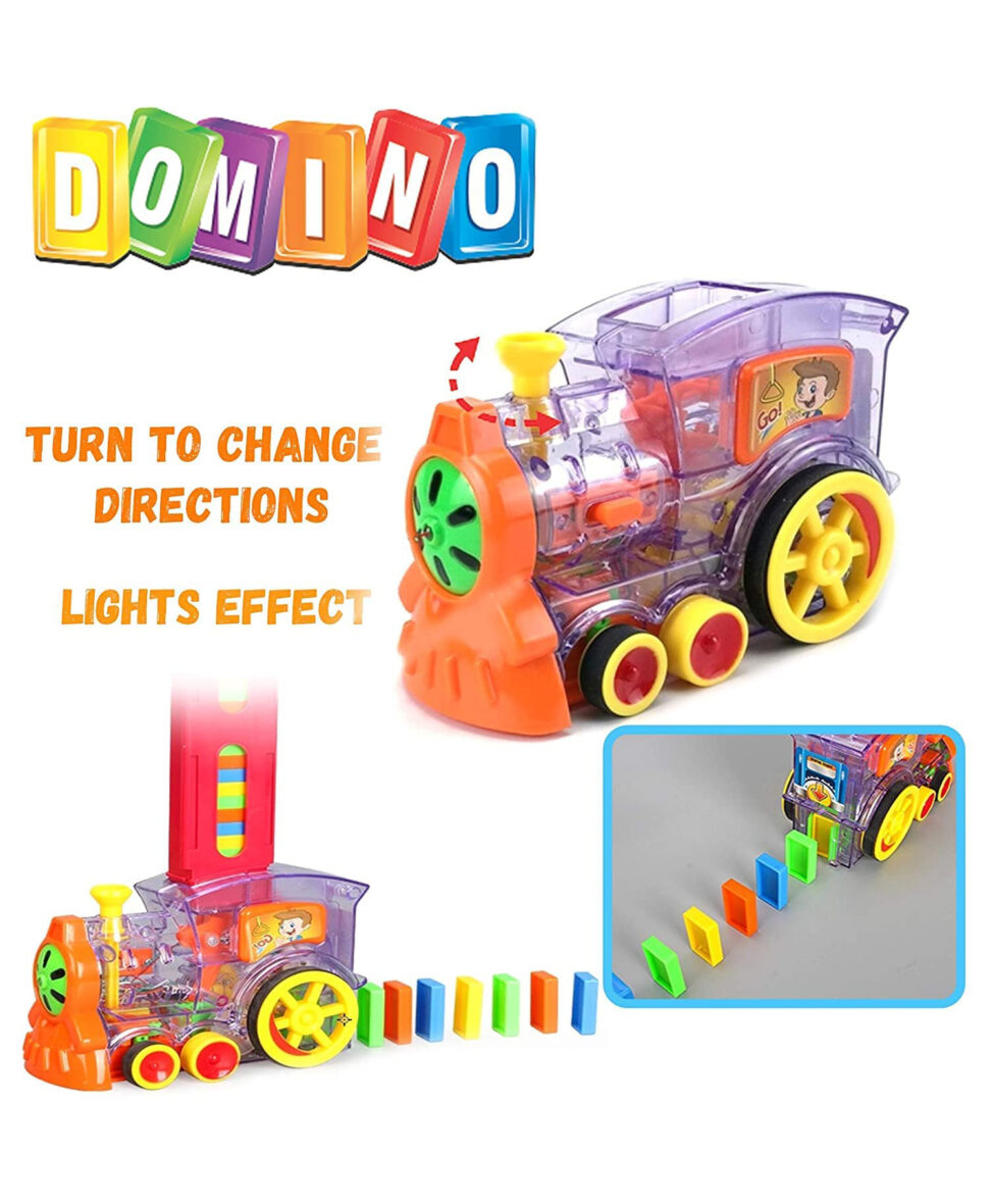 Domino Train Toy Set with Lights and Sounds Construction Stacking Dominoes Toys Multicolor – 60 Pieces