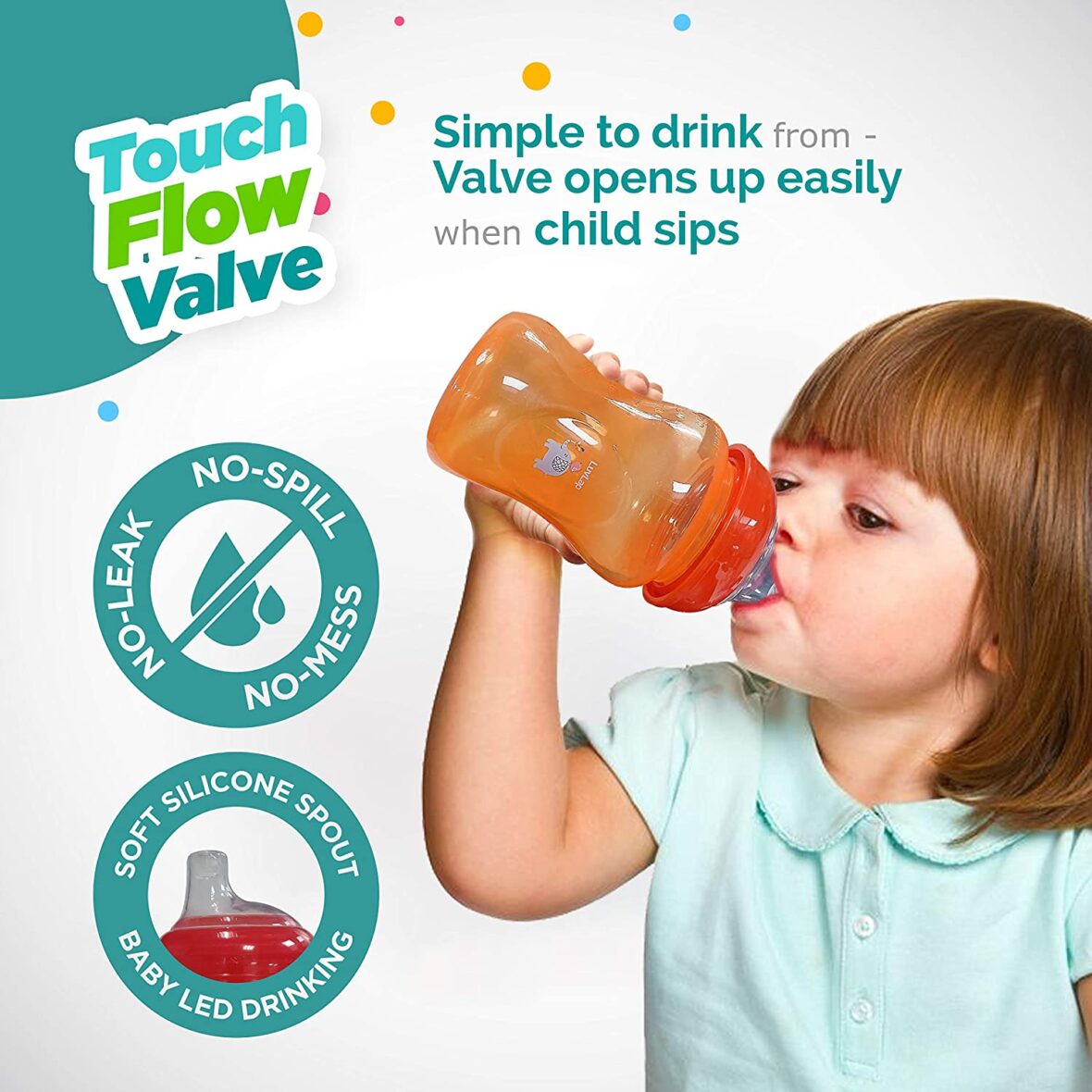 LuvLap Jumbo Sky Spout Sipper for Infant/Toddler 300ml, Anti-Spill Sippy Cup with Soft Silicone Spout BPA Free, 6m+ (Orange)