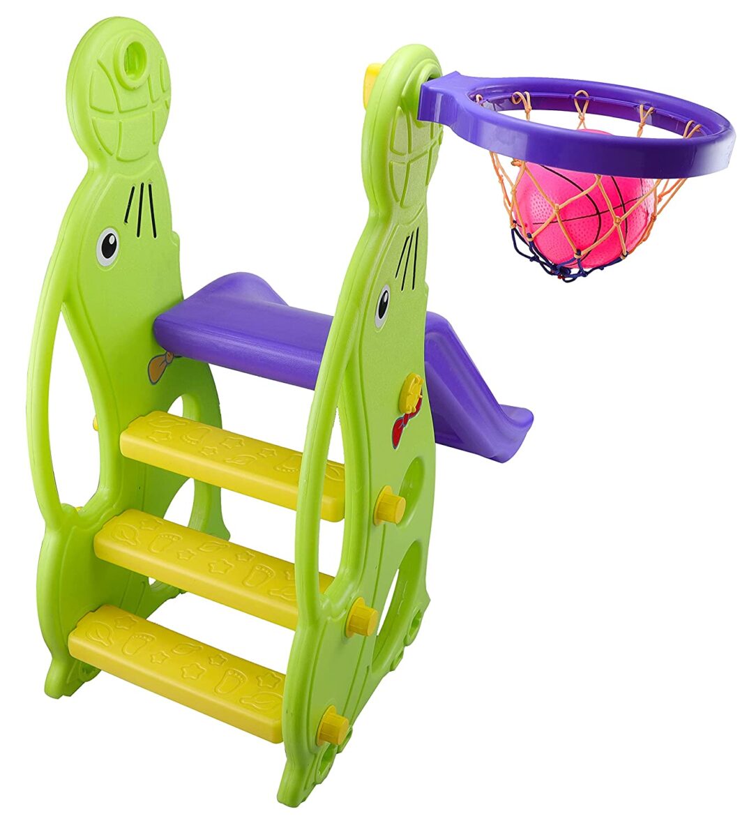 Dolphin Slide Along with One Basket Ball for Kids – Easy to Assemble and Use – Unbreakable Plastic – Indoor and Outdoor Use – Age 1 to 7 Years