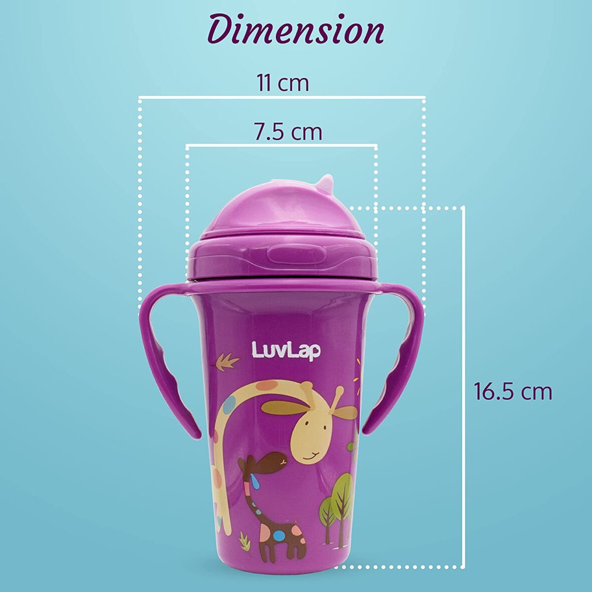 LuvLap Tiny Giffy Sipper/Sippy Cup 300ml, Anti-Spill Design with Soft Silicone Straw, 18m+