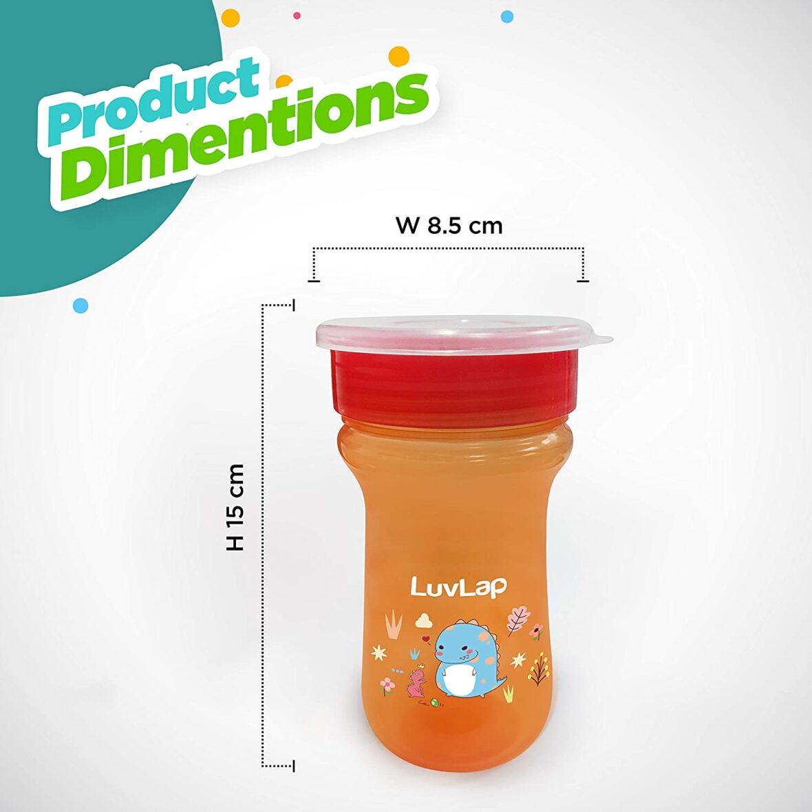 LuvLap Dino Dome Sipper, 360° Drinking, BPA Free, 300ml, 12m+ (Orange)