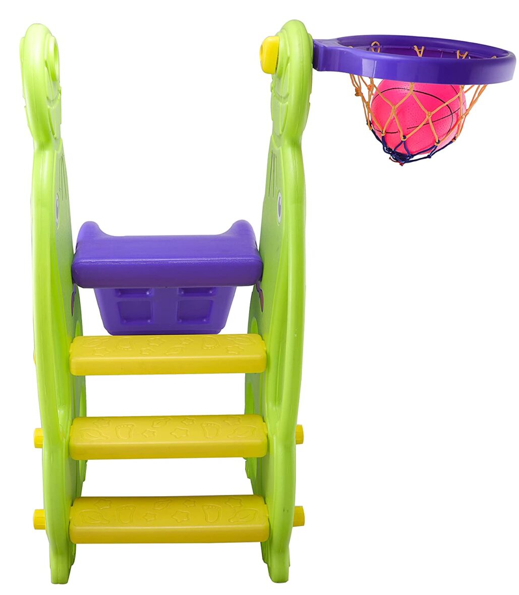 Dolphin Slide Along with One Basket Ball for Kids – Easy to Assemble and Use – Unbreakable Plastic – Indoor and Outdoor Use – Age 1 to 7 Years