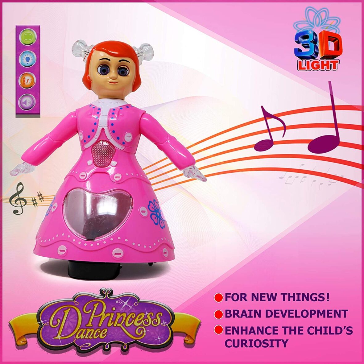 Dancing Princess Doll with Music and 3D Flashing Lights with Eye Moving Rotate 360 Degree Multi Color