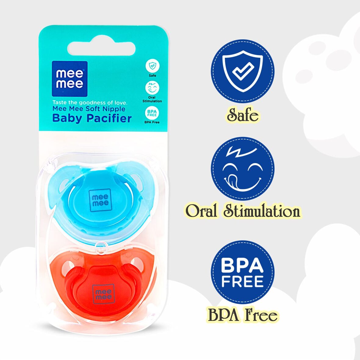 Mee Mee Soft Nipple Baby Pacifier (Red/Blue), (MM-3750 B)