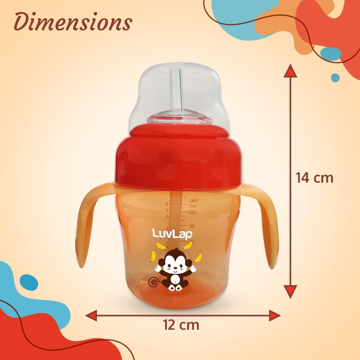 LuvLap Banana Time 150ml Anti Spill, Interchangeable Sipper  Sippy Cup with Soft Silicone Spout and Straw BPA Free, 6m+ (Orange)