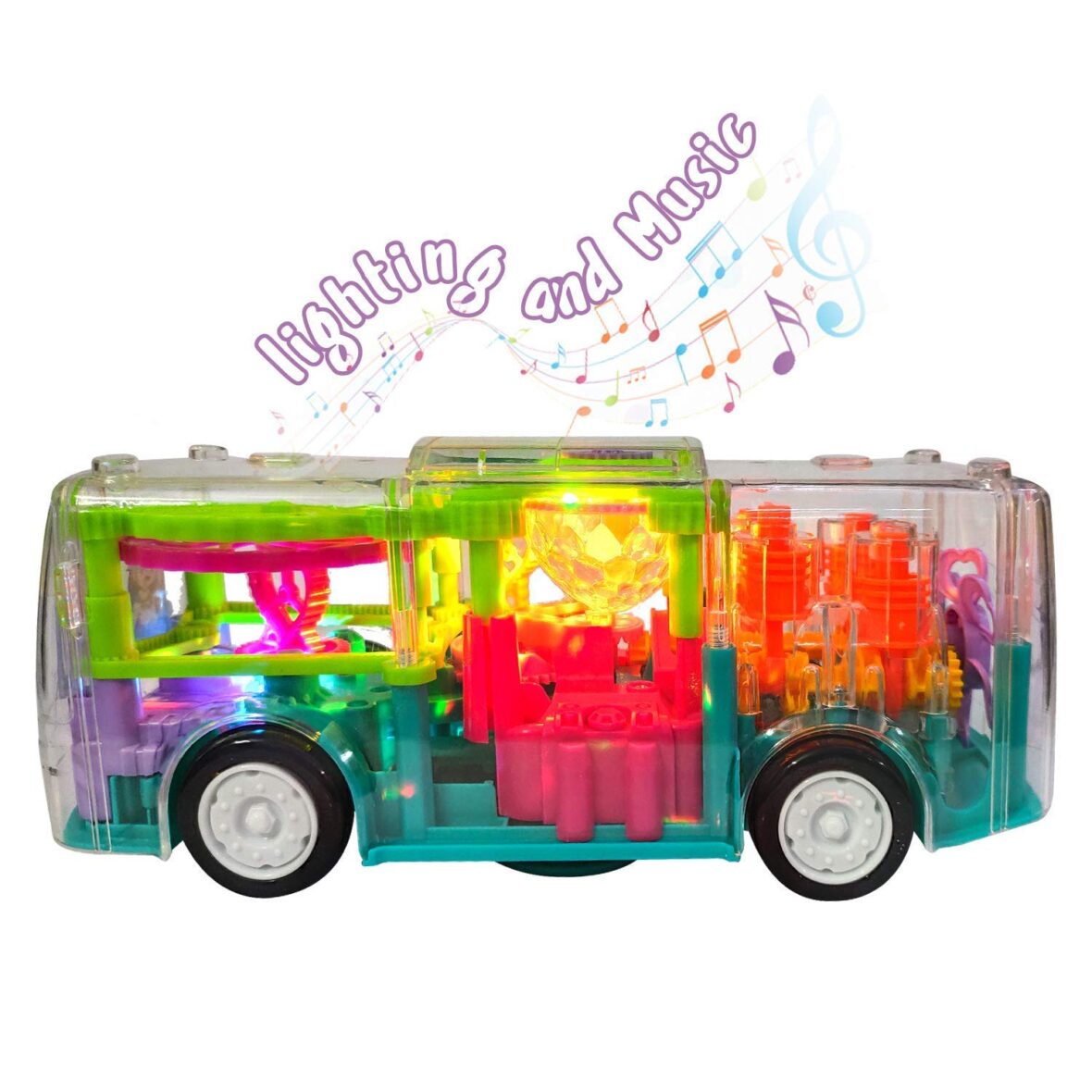 Concept Bus Toy with 3D Led Lights and Musical Effect, Transparent Toy Bus for Kids, Pack of 1