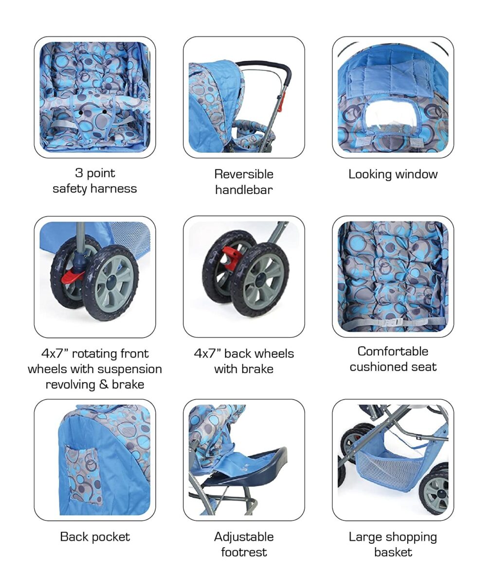 Luvlap Starshine Stroller/Pram, Easy Fold for Newborn Baby/Kids, 0-3 Years Mulicolor