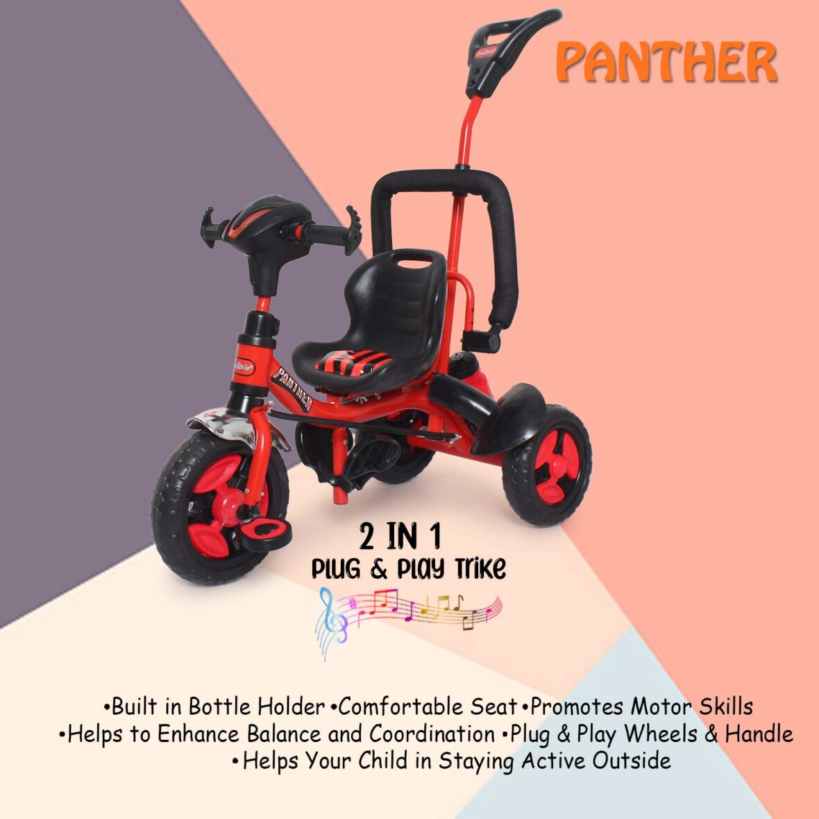 FunRide Kids Tricycle Rider Panther with Removable Parental Control Handle (33)