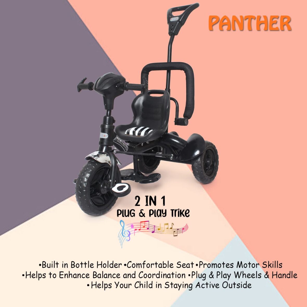 FunRide Kids Tricycle Rider Panther with Removable Parental Control Handle (6)