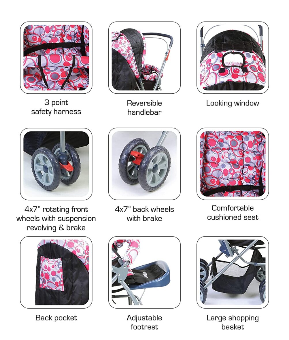 Luvlap Starshine Stroller/Pram, Easy Fold for Newborn Baby/Kids, 0-3 Years MulicolorV