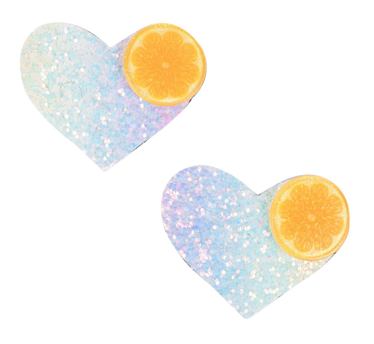 Yellow Bee Heart Shape Glittery Hair Pins with Fruits(1 Pair), Multicolor