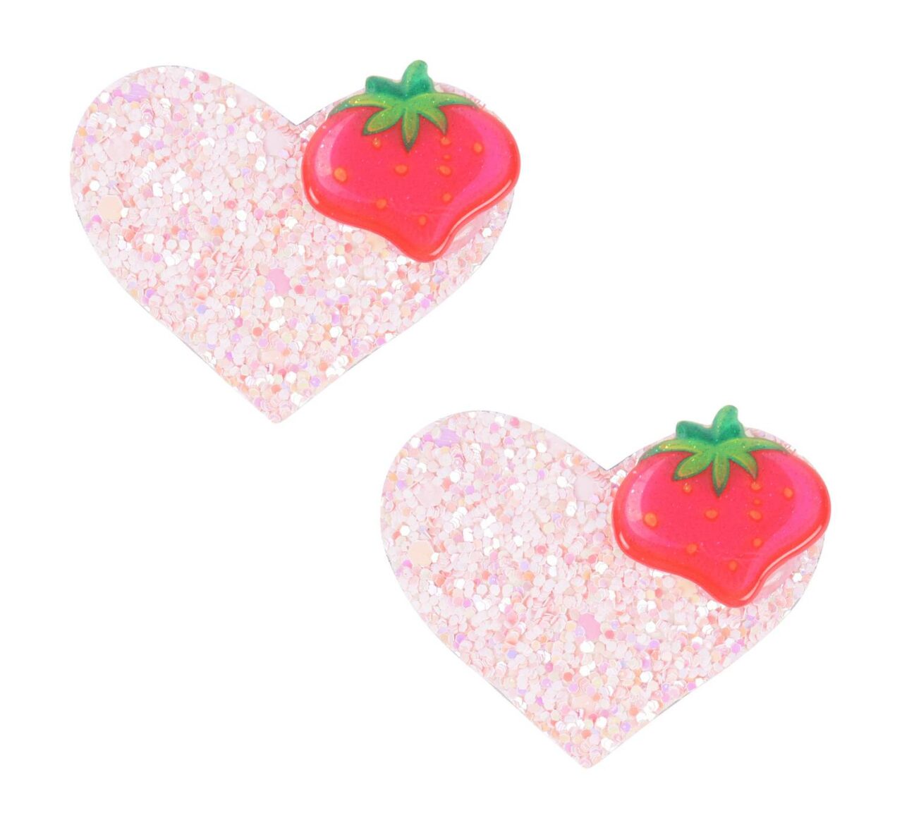 Yellow Bee Heart Shape Glittery Hair Pins with Fruits(1 Pair), Multicolor
