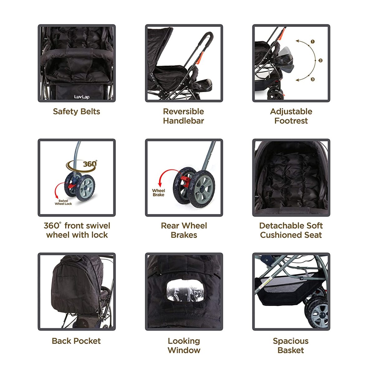 LuvLap Starshine Stroller/Pram, Easy Fold for Newborn Baby/Kids, 0-3 Years Multicolor