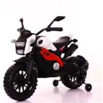 U Smile 12V Battery Operated Ride on Bike for Kids with Music and Lights, White-Red for 2 to 8 Year Child