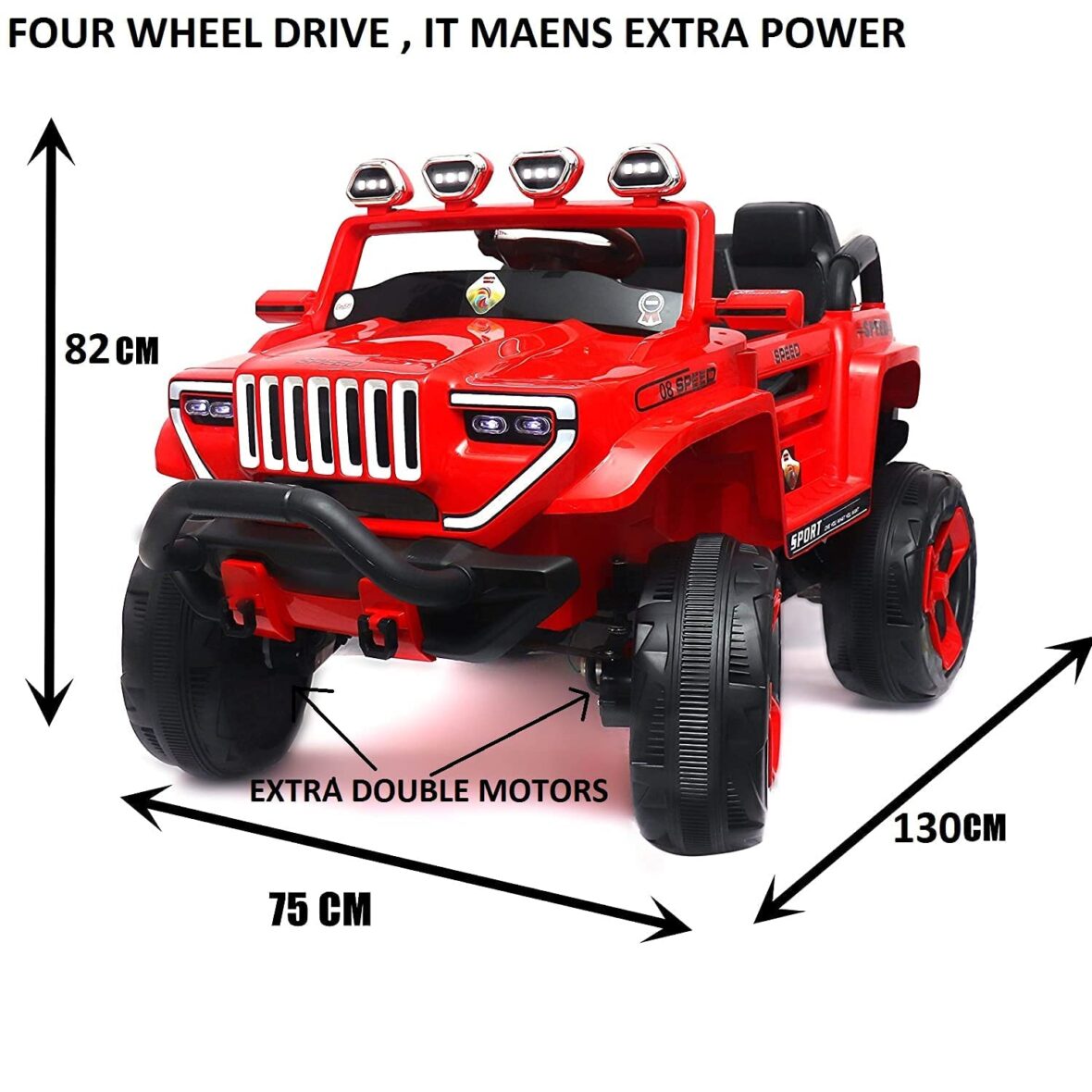 U Smile Speed08 Battery Operated Jeep for Kids, 4-8 Years, Red