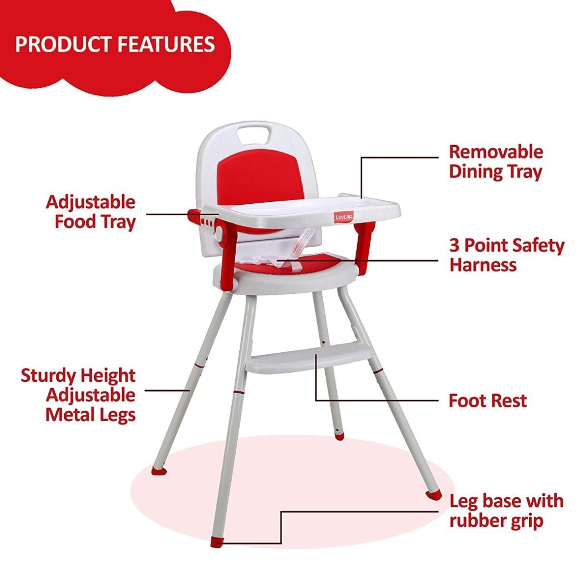 LuvLap Cosmos 3-in-1 Baby High Chair, Red3