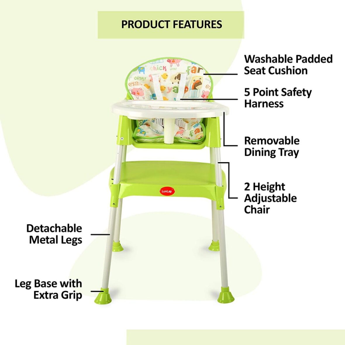 LuvLap 3-in-1 Baby High Chair, Green